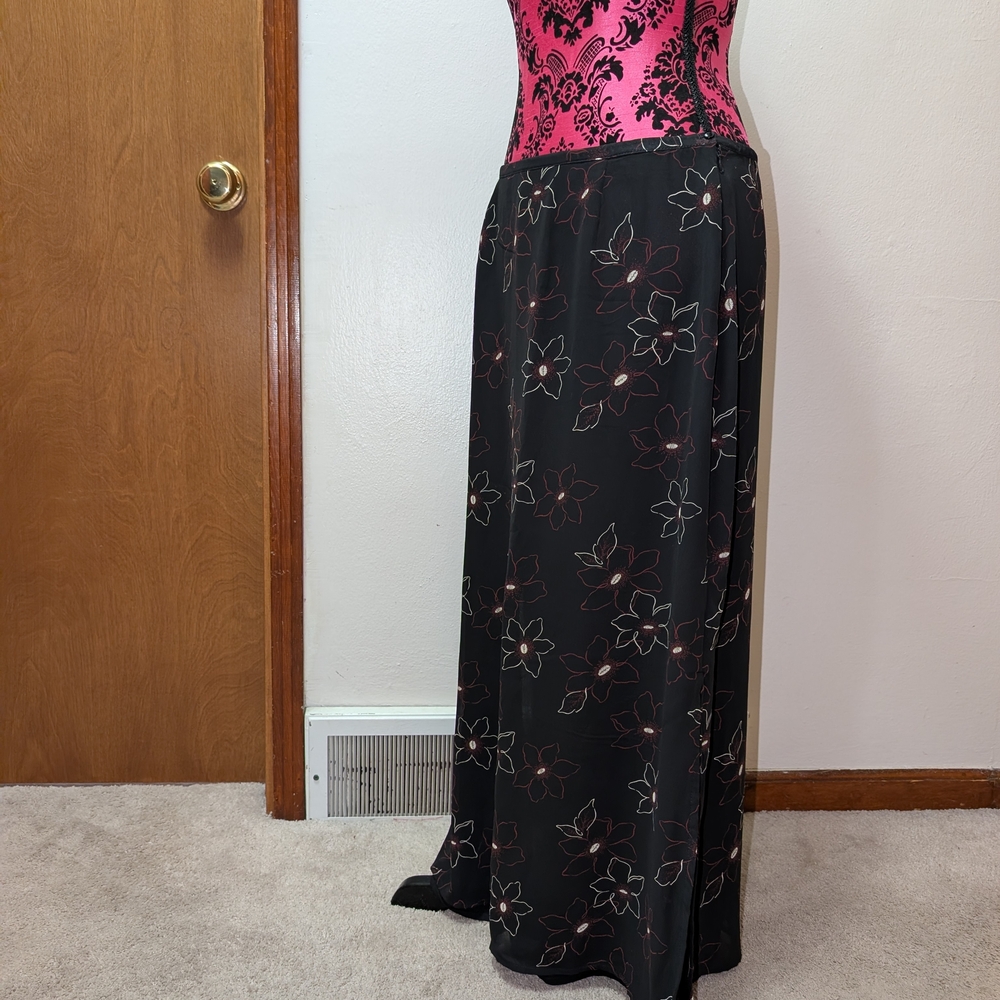 Kathie Lee Collection Black and Pink Floral Maxi Skirt